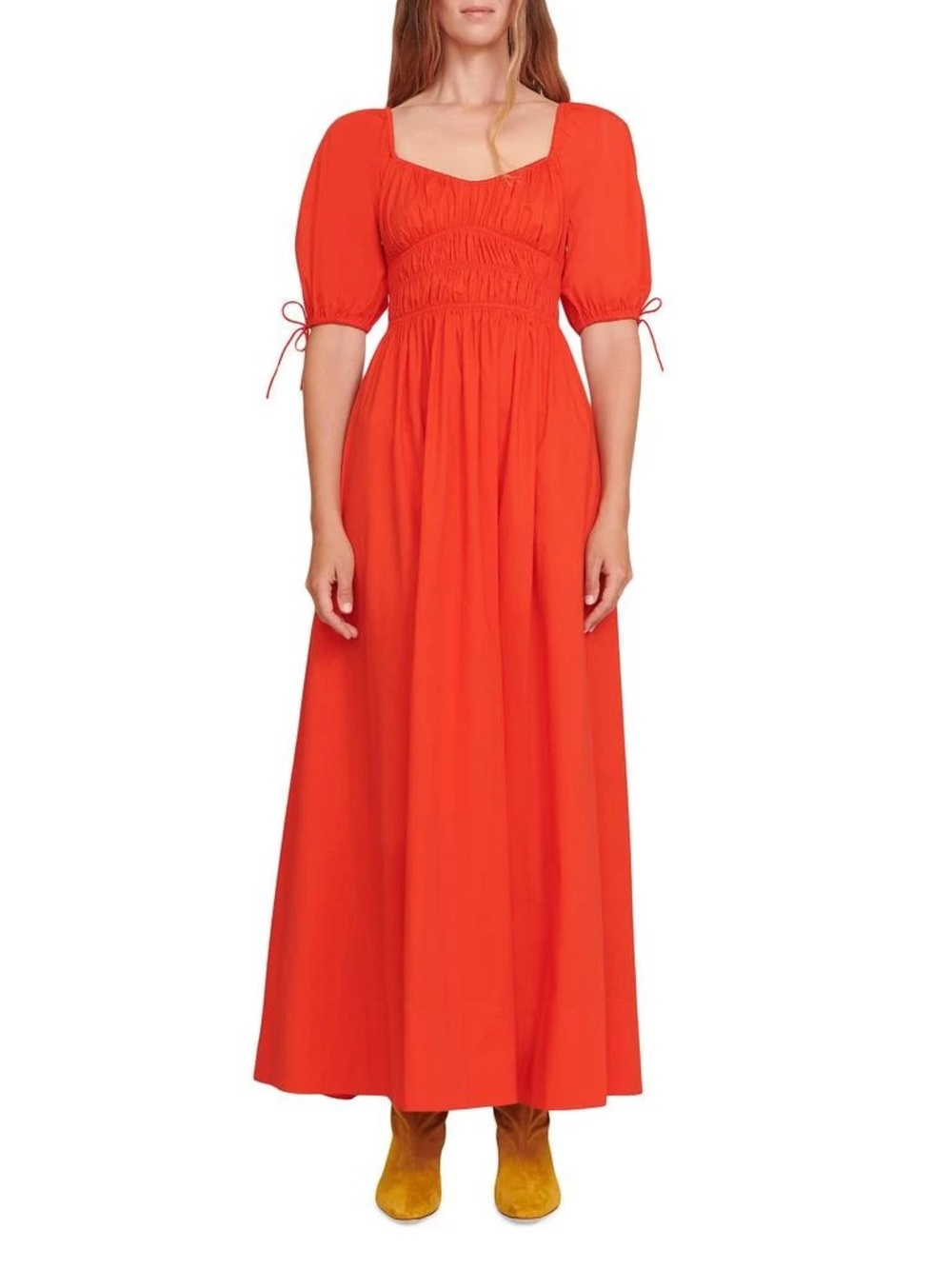 STAUD Women’s Faye Smocked Stretch Cotton Maxi Dress